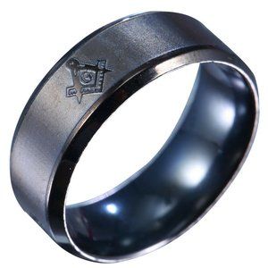 Stainless Steel Black Masons Masonic Ring Size 13